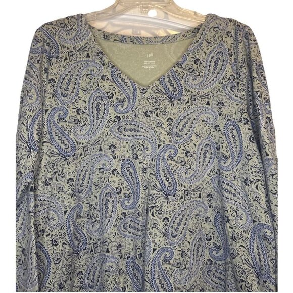 J. Jill Simply Supima Side-Slit Tunic Green Blue Paisley Design Sz M Casual - Picture 2 of 7